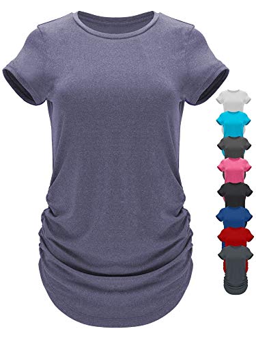 GO HEAVY Damen Multifunktions Fitness Sport T-Shirt Kurzarm Yoga Gym Sportshirt Crew-Neck Atmungsaktiv Violett S