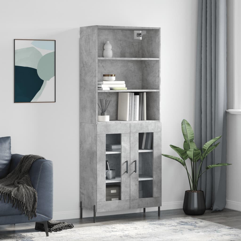 CCCINER Highboard Betongrau 69,5x34x180 cm Holzwerkstoff,Stilvolles Highboard in Betongrau mit viel Stauraum und praktischen Türen für EIN Elegantes Wohnzimmer