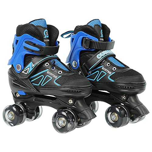 Verstellbare Inline-Skates mit leuchtenden Rädern, helle und lustige Rollschuhe – Modell A ist nicht blinkend, Modell B ist komplett blinkend. (A-M, Blau und Schwarz)