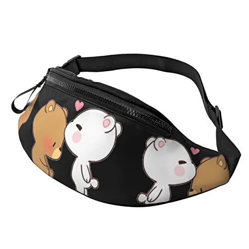 White Bear Bauchtasche mit braunem Bär, für Damen und Herren, Hüfttasche, für Reisen, Yoga, Fitnessstudio, für Outdoor, Workout, Sport, Reisen, Laufen, Schwarz , Einheitsgröße