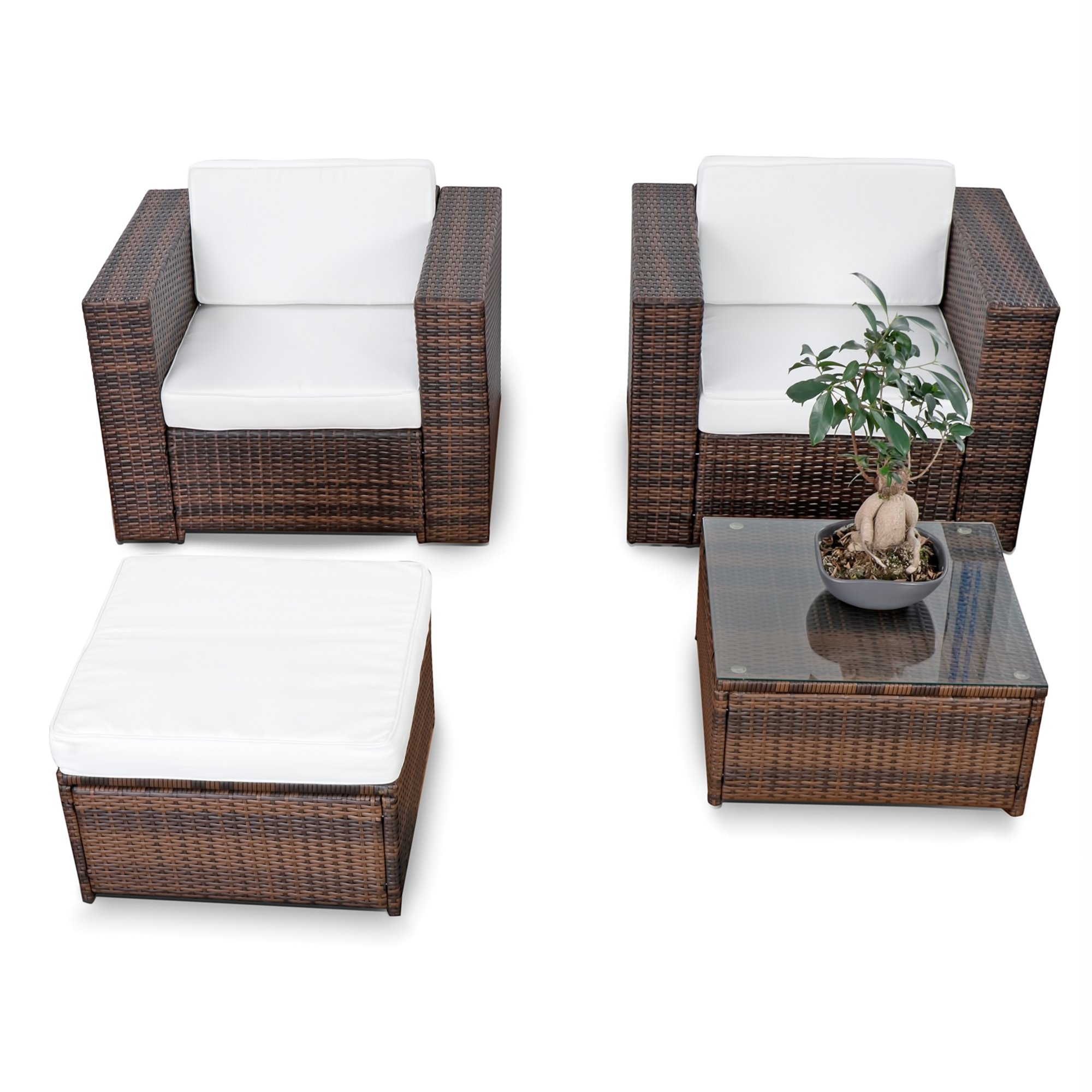 XINRO erweiterbares 10tlg. Balkon Gartenmöbel Set Polyrattan - braun-mix - Garnitur Gartenmöbel Sitzgruppe Loungemöbel Set - inkl. Lounge Sessel + Hocker + Tisch + Kissen