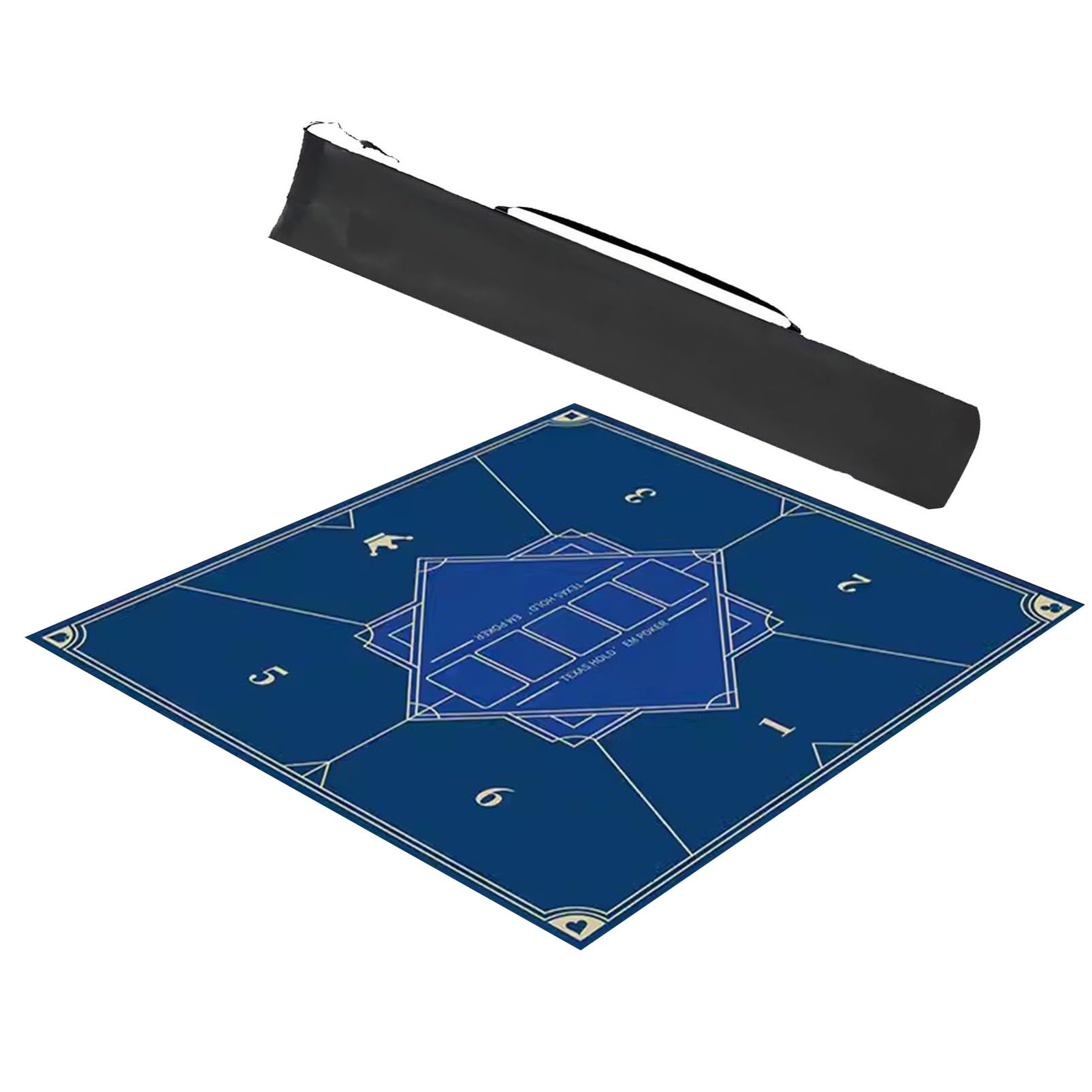 Mahjong Tischmatte,Kachel Spiele Tischabdeckung, Quadratische, geräuschlose Spieltischmatte for Pokerkarten, Mahjong-Plättchenspiele, dicker Kristallsamt mit Aufbewahrungstasche(Blue,27.6x27.6in/70x70