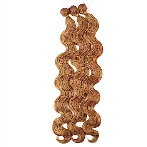 Human Hair Bundles 26 Zoll lange gewellte Haarbündel aus synthetischem, hitzebeständigem, schwarzbraunem, blondem Haar, Webverlängerung human hair weave(Color:Highlight brown)