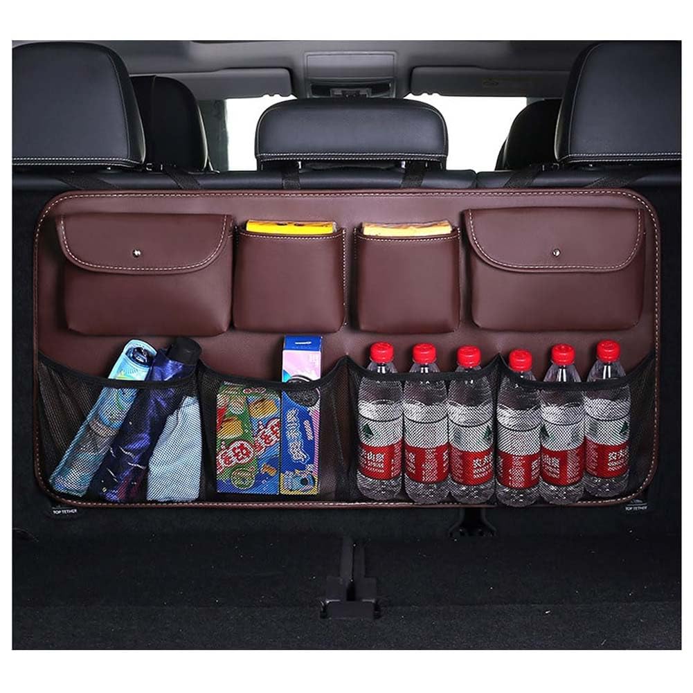 Auto Kofferraum Organizer für Toyota Yaris Cross (XP210) 2010-2025, Faltbar Aufbewahrungstasche mit Pocket Hängen Kofferraumtasche Rücksitz Organizer Zubehör,E/Coffee