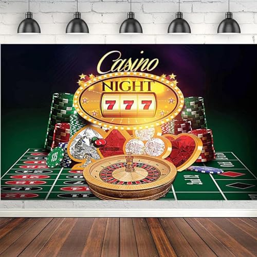 Fotografie-Hintergründe für grüne Casino-Themen-Drehscheiben-Geburtstagsparty-Dekoration Banner-Poster-Hintergrund-Requisiten 210cmx150cm