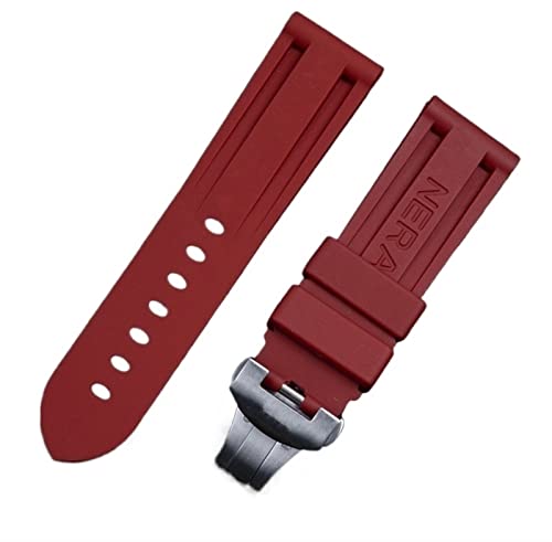 NEYENS Uhrenarmband für Panerai-Armband, 24 mm, weiches Gummi, Schmetterlingsschnalle, für PAM111/441/389, Uhrenarmband, Zubehör, 24mm Folding Buckle, Achat