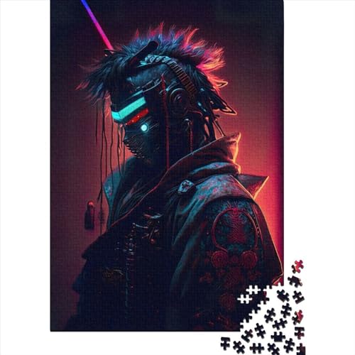 Samurai Neon-Puzzles für Erwachsene, 1000 Stück, Holzpuzzles für Erwachsene und Teenager, ganze Familie und die (Größe: 75 x 50 cm)