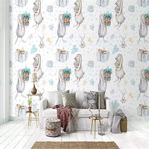 XLMING Graues Kaninchen Cartoon-Paar Bilder Küche Esszimmer Arbeitszimmer Wohnzimmer TV Hintergrund Wand 3D Tapete-150cm×105cm