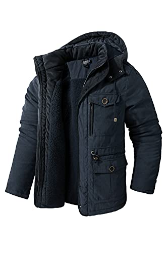 Mr.Stream Herren 3 in 1 Winterjacke viele Taschen Mantel Fleecefutter schützendem Innenfutter Wärmejacke Abnehmbarer Kapuze Lange Jacke Parka XL Blue