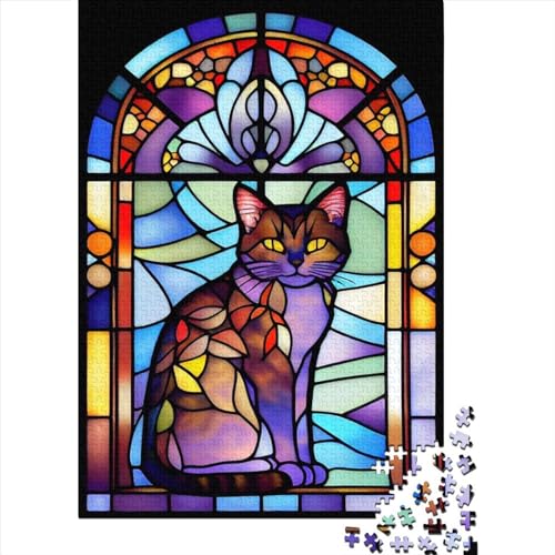 1000 große Teile Puzzle für Erwachsene, Katze im Buntglasstil, Holzpuzzle für Erwachsene und Jugendliche von Interesting Stress Reduction Jigsaw Puzzles, 75x50cm