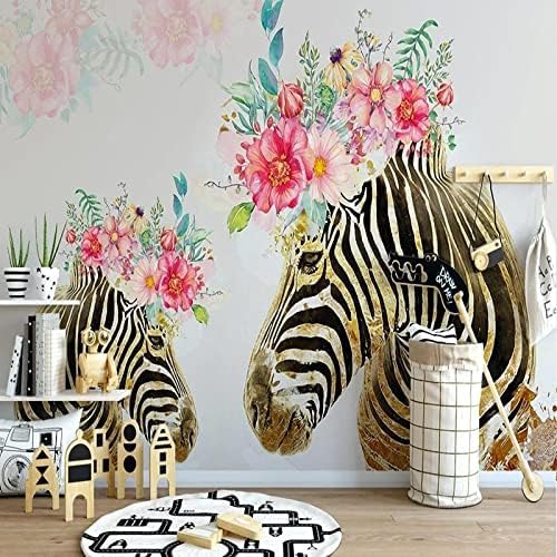 Handgemalte Goldene Zebra-Blumenmalerei 3D Tapeten Wanddekoration Fototapete Sofas Wohnzimmer Wandbild Schlafzimmer-300cm×210cm