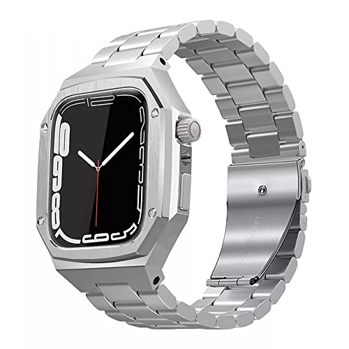 TONECY Luxus-Modifikationsset, Mod-Metallrahmen-Lünette für Apple Watch, 8, 7, 6, 5, 4, 3, 44 mm, 45 mm, Uhrenarmband für iWatch Serie 7 (Farbe: Silber, Größe: 45 mm)