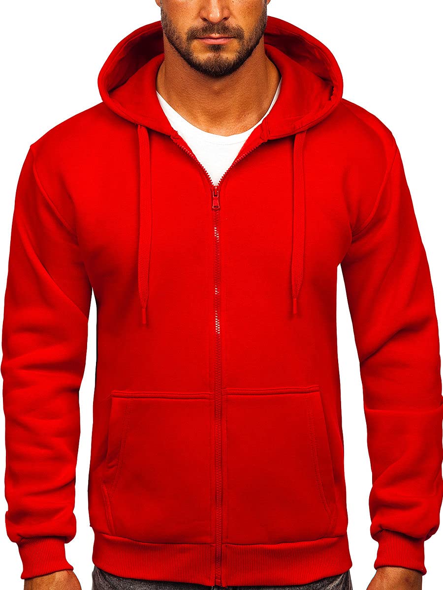 BOLF Herren Kapuzenpullover Reißverschluss Hoodie Sweatshirt mit Kapuze Pullover Pulli Langarmshirt Freizeit Sport Fitness Outdoor Casual Style 2008 Rot M [1A1]