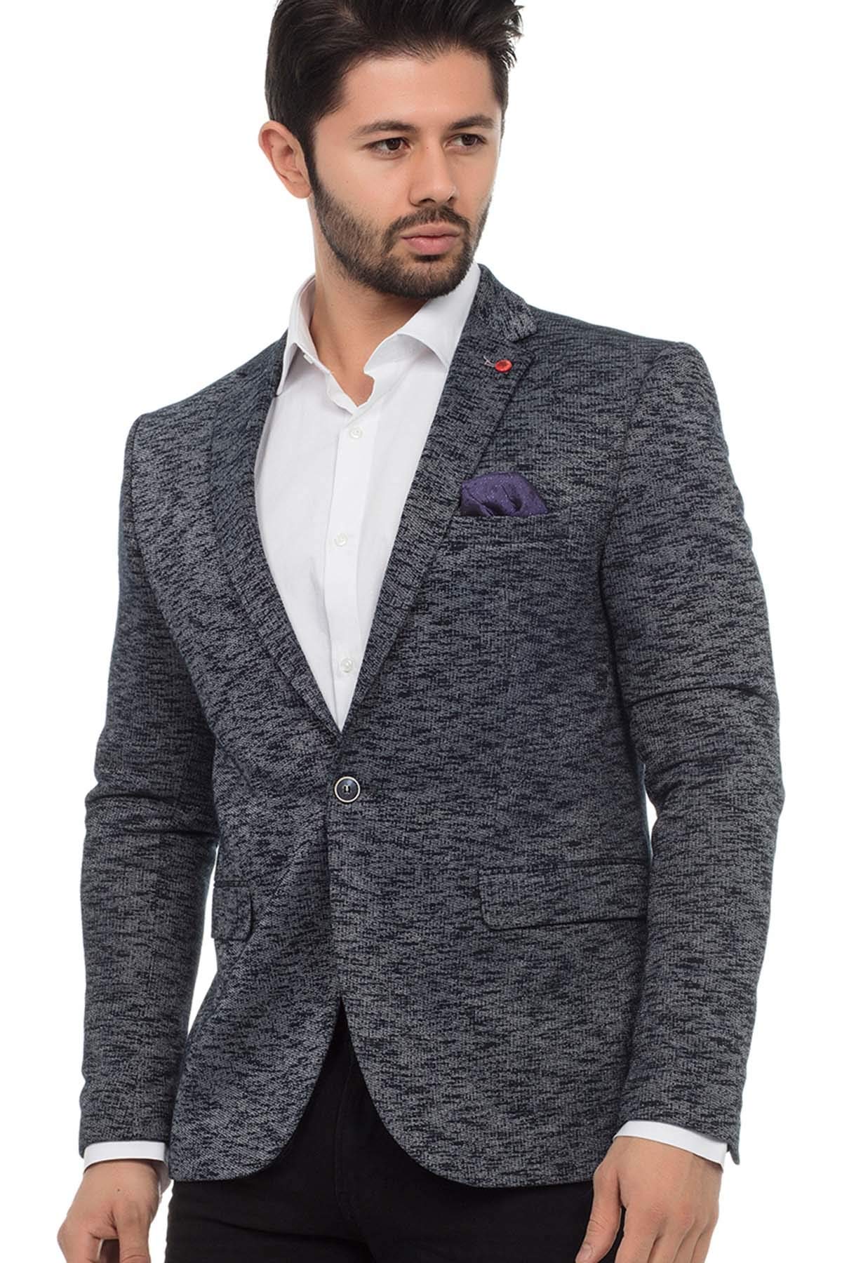 Cipo & Baxx Herren Sakko Blazer Business Casual Anzugssakko Freizeit Blau meliert 46