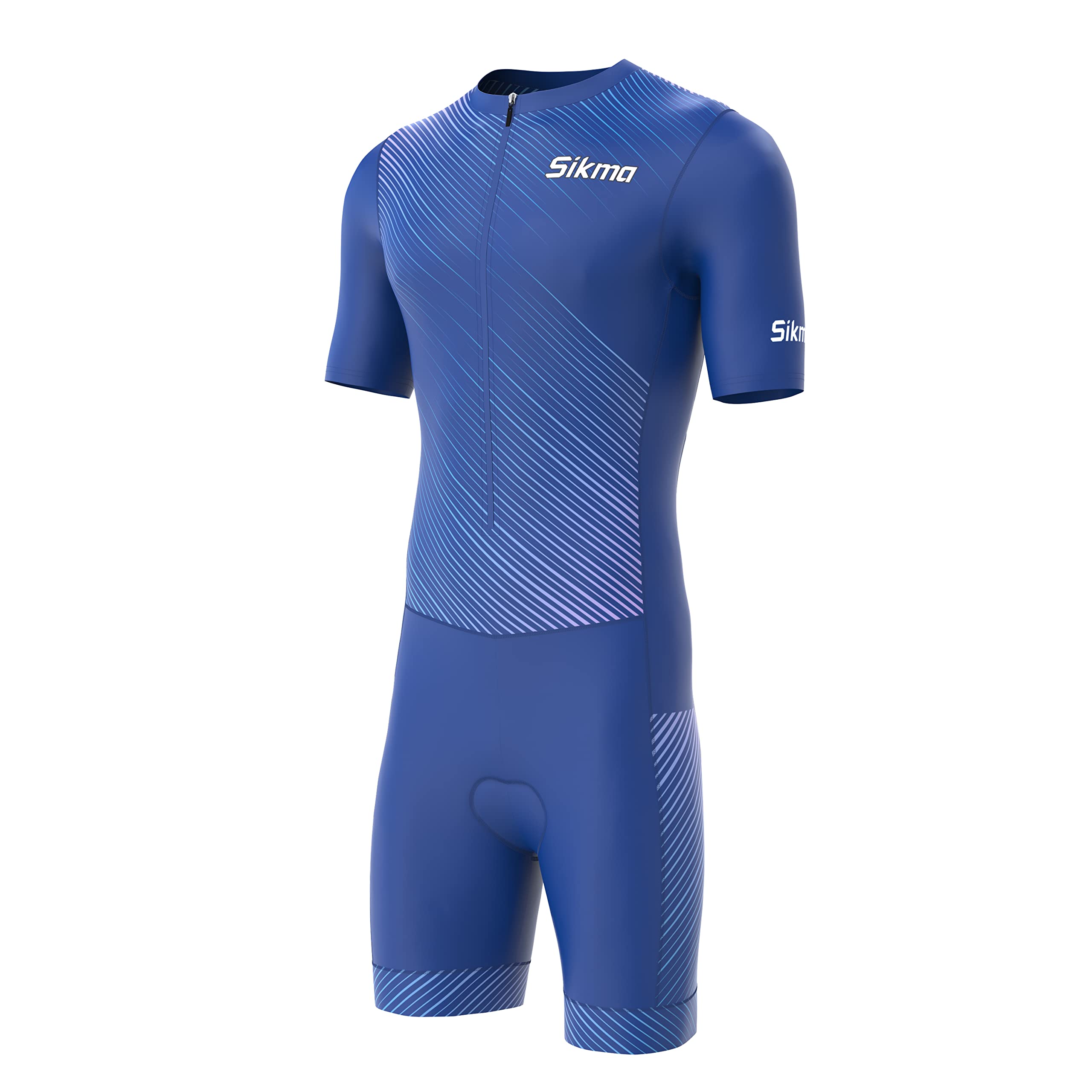 Herren Fahrrad-Skinsuit Gel gepolstert Einteiler Trisuit Bike Top kurzes Sublimiertes Design, blau, XL