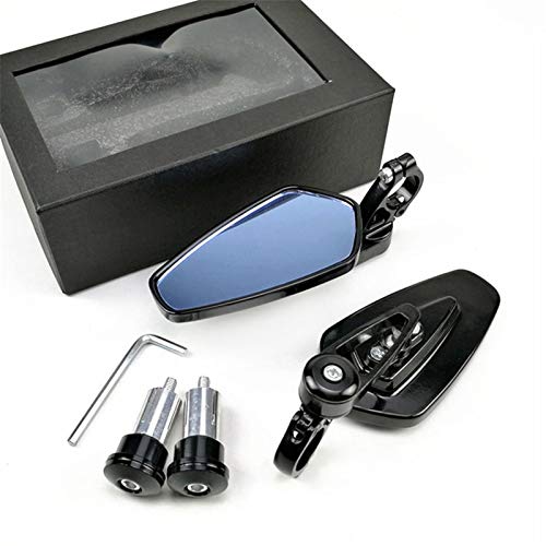 Skdvy Lenkerendenspiegel Scooter Kompatibel, 2 stücke Motorrad Aluminium 7/8 "22mm bar Endseite Rückspiegel Universal Motorrad Fahrrad Lenker Rückansicht Spiegel Universal(Black (Blue Mirror))