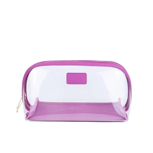 Transparenter Kulturbeutel Reise-Kosmetiktaschen-Set aus echtem Leder, wasserdichte Make-up-Pinsel-Aufbewahrungstasche, tragbar, transparente PVC-TPU-Kosmetiktasche(Color:Rose pink Big Size)