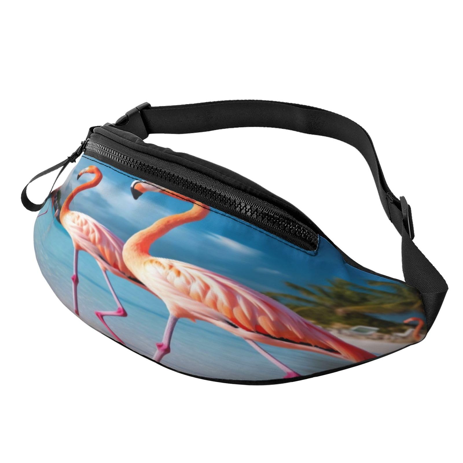 Rainbow Striped Fanny Pack-Lightweight Waist Bag for Travel and Daily Use, Rosa Flamingo am Strand, Einheitsgröße