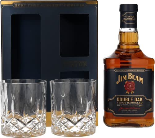 Jim Beam Double Oak Whiskey Geschenkset mit 2 Tumblern Bourbon Whiskey (1 x 0.7 l)