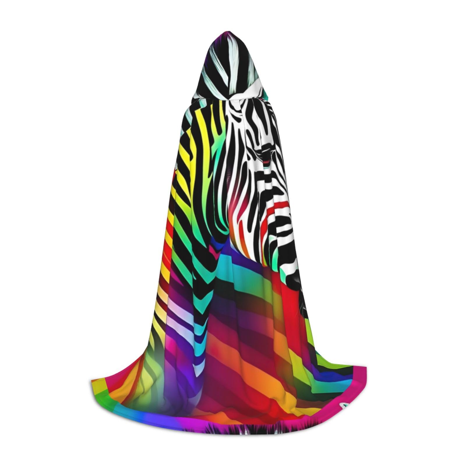 WURTON Farbenfroher Regenbogen-Zebra-Druck, Halloween-Kapuzenumhang, Renaissance, Gothic, Umhang für Cosplay, Kapuzenumhang, Unisex