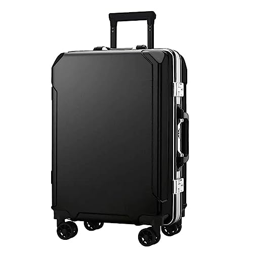 LANAZU Tragbarer Koffer, Koffer mit Aluminiumrahmen, Zwei USB-Ladeanschlüssen, mit Lenkrollen, geeignet für Reisen und Urlaub (Black 20 in)