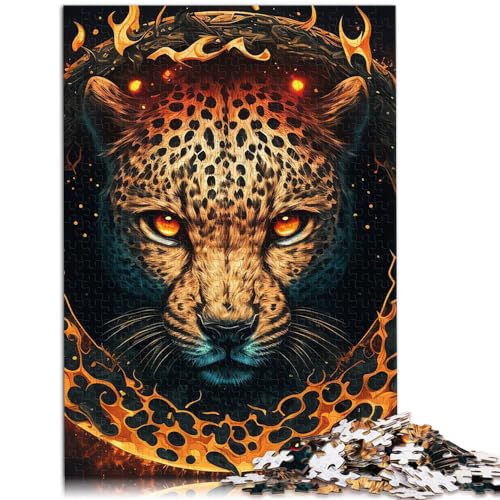 Puzzlespiel Feuer-Leopardenkopf-Puzzle 1000-teiliges Holzpuzzle Familienspiel zum Stressabbau Schwieriges Herausforderungspuzzle 1000 Teile (50 x 75 cm)