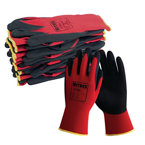 NITREX Unigloves 275D Wiederverwendbare Handschuhe mit Schaumstoff-Latex-Handflächenbeschichtung und leichtem, nahtlosem Innenfutter, Rot/Schwarz