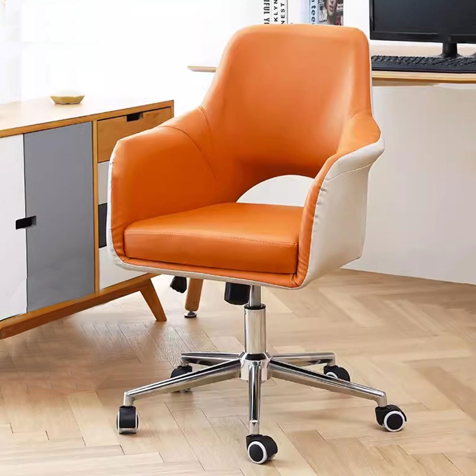 Ergonomischer Computer-Schreibtischstuhl, moderner Home-Office-Stuhl, Drehstuhl aus PU-Leder mit Armlehne, Arbeitsstuhl für Arbeitszimmer/Frisiertisch, höhenverstellbarer Arbeitssitz/Grün/A/Größe Auf