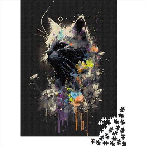 Bunte Katzen- und Blumenpuzzles für Erwachsene, 500 Holzpuzzles für Erwachsene und Teenager, ganze Familie und die (Größe: 52 x 38 cm)