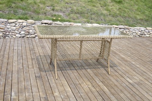 Ambientehome Polyrattan Tisch inkl. Glasplatte Esstisch Dakar, sand, ca. 160 x 80 cm