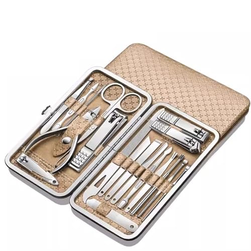 Maniküre Set 19-teiliges Nagelknipser-Set, komplettes Nagelknipser-Set, Pediküre-Werkzeuge, Handpflege-Werkzeuge, abgeschrägte Nagelknipser Profi Nagelknipser Set(Gold)