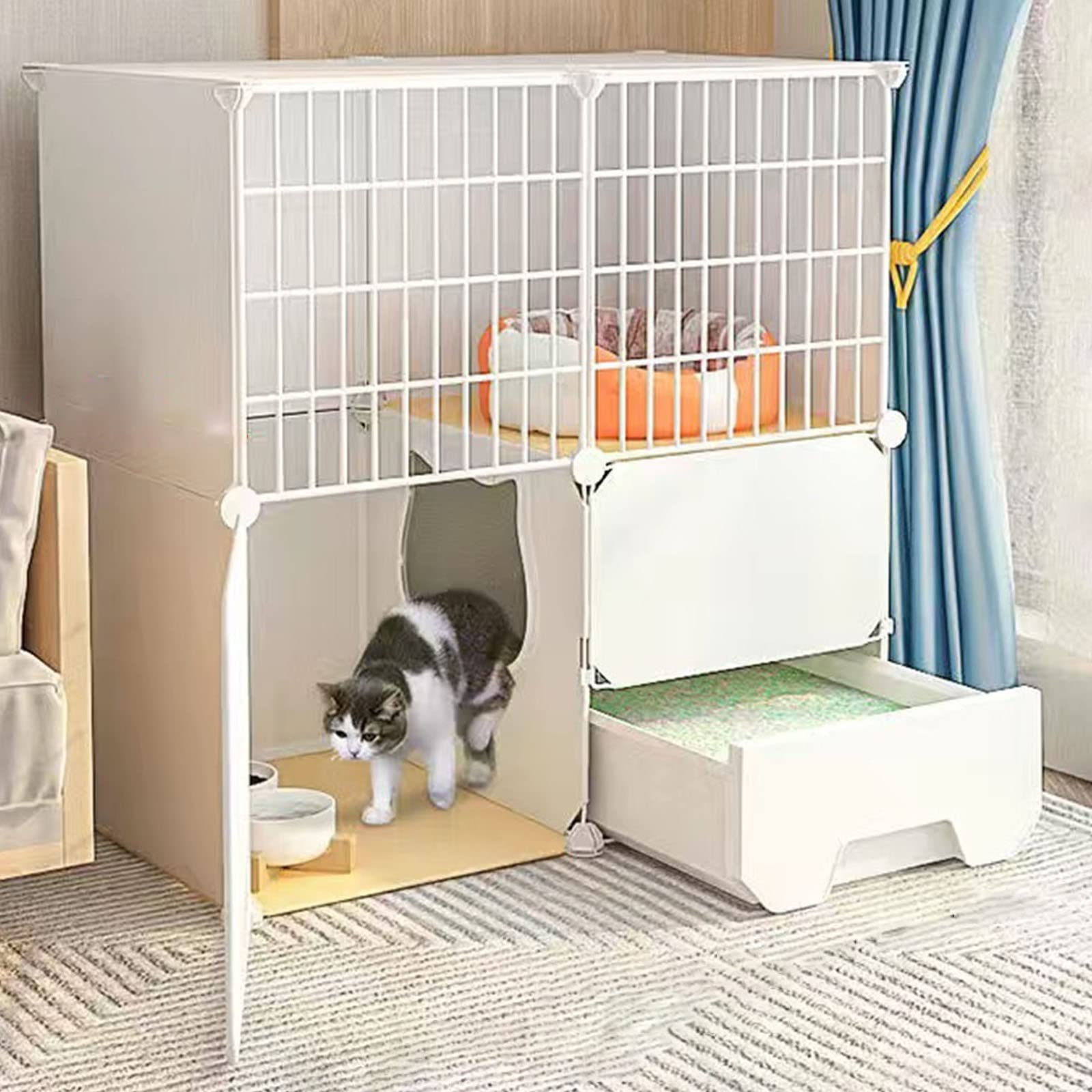 Katzenkäfig mit Katzentoilette, DIY-Katzenlaufstall für den Innenbereich, abnehmbarer Katzenzwinger aus Metalldraht, Kleintierkäfig für Kätzchen, Meerschweinchen, Häschen und Chinc