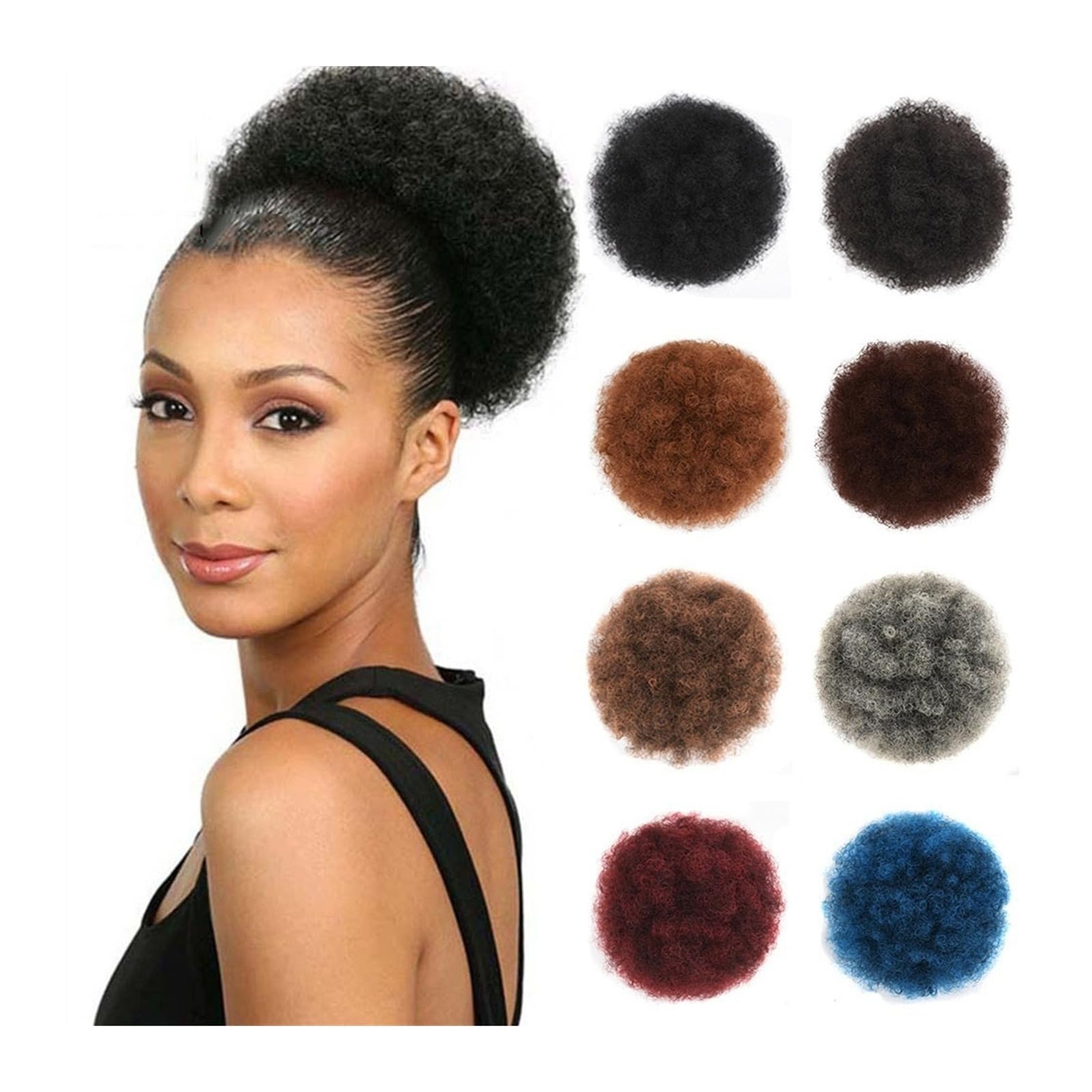 Haarteil Synthetisches Haar, kurzes, verworrenes, lockiges Dutt-Haarteil, Afro-Puff-Kordelzug, Pferdeschwanz-Verlängerung, Clip-in-Haarverlängerung, Haarteile for Frauen Haarverlängerung(HS27)