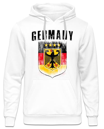 UGLYSHIRT Deutschland Herren Kapuzenpullover | Deutschland Trikot Fanartikel Fussball EM WM Deutschland Flagge Germany Hoodie Deutschland Pullover | M5 Weiß (M)