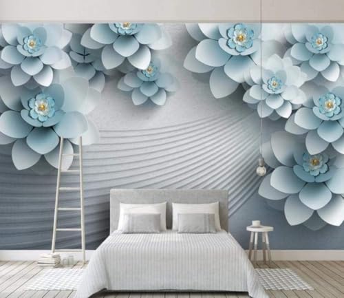 Blaue Blumen 3D Tapete Poster Restaurant Schlafzimmer Wohnzimmer Sofa TV Dekorative Wand-250cm×170cm