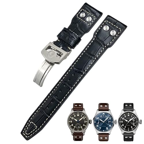 NEYENS Uhrenarmband aus echtem Leder, 22 mm, passend für IWC Big Pilot Watch IW3777, Kalbslederband, Rose Buckle, Achat