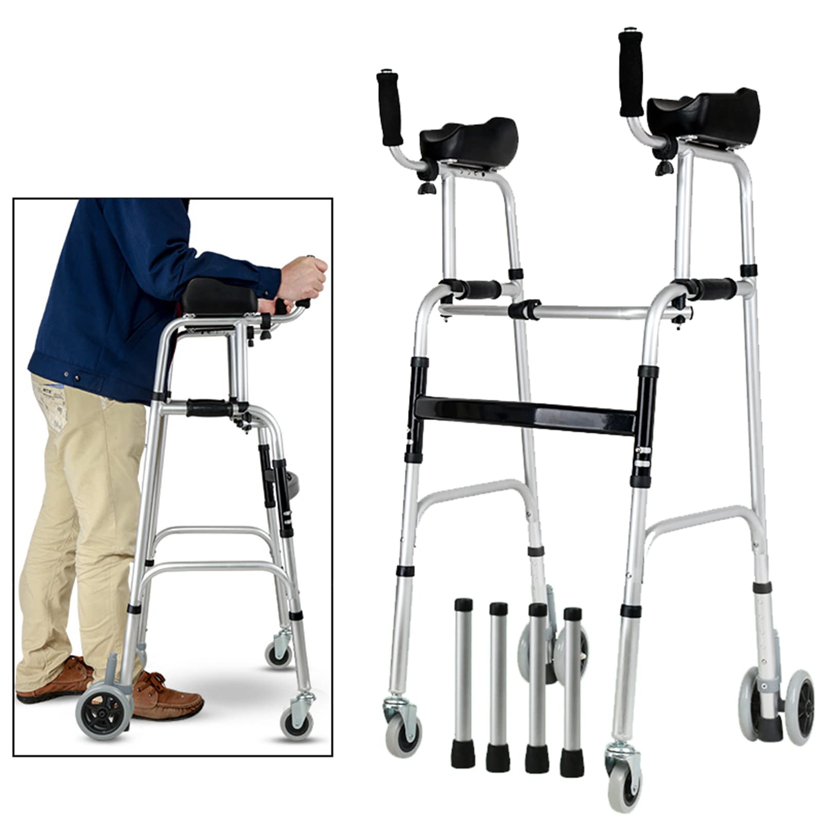 Mobilitäts-Gehhilfe für Senioren, Rollator mit Armlehne, Stützpolster, Gehhilfe, höhenverstellbar, dicke Aluminiumlegierung, Rehabilitationshilfe, ältere Menschen, C Run Forward