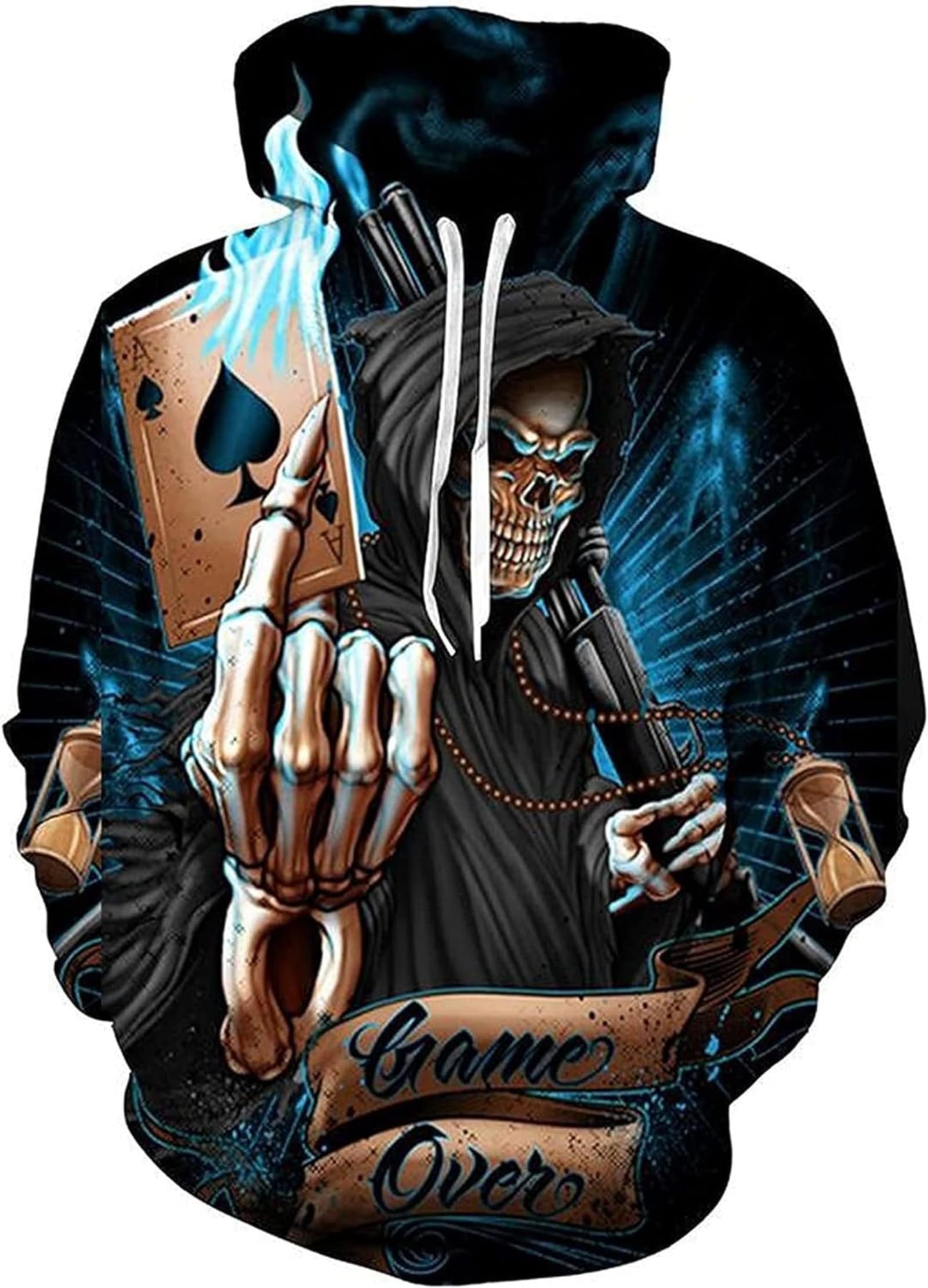 RIAAJ Gothic Herren 3D Halloween Pullover Atmungsaktive Baumwolle Hoodies Skelett gemusterte Kapuzen Sweatshirts (F1,L)