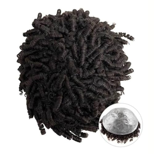 Toupet für Männer 0,06–0,08 mm Doppelknoten Herren-Kapillarprothese Afro Curly Microskin Toupet Perücke for Männer Echthaar Herren Haarteil Dünne Haut Haarsystem Einheiten Herren-Toupet(Jet Black,6x8)