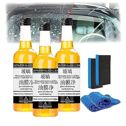 Oil Film Remover For Glass,Glass Stripper From Invisible Glass,Universal Car Glass Polishing Degreaser Cleaner with Sponge and Towel (3 pcs)