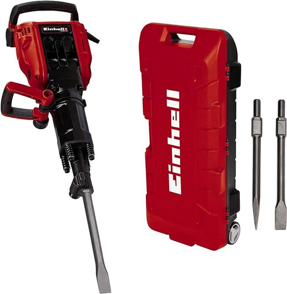 Einhell 4139130 Abbruchhammer TE-DH 50 (1.700 W, 50 J Einzelschlagstärke, SDS-Hex-Werkzeugaufnahme, schwingungsgedämpfter,Hauptgriff, Softstart, inkl. inkl. Spitz-/Flachmeißel, Trolley)