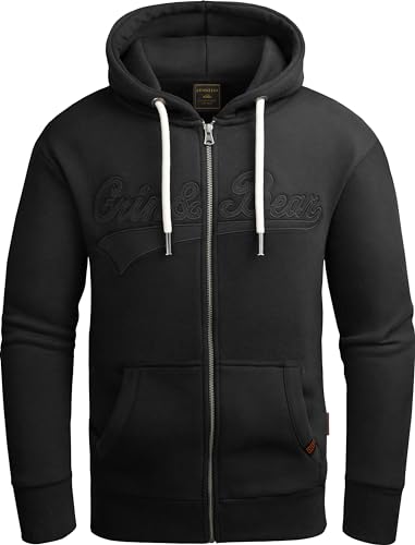 Grin&Bear Hoodie Herren Sweatshirt mit Reißverschluss GEC604 Schwarz S