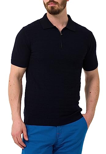 Cipo & Baxx Herren Poloshirt Strıck Reıßverschluss Kurzarm CT752 Dunkelblau M