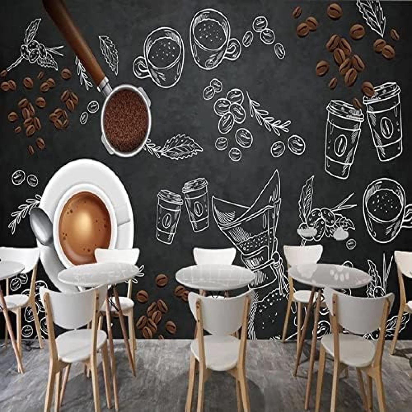 XLMING Kaffeebohne Kreidetafel Für Cafe Restaurant Getränke Bar 3D Tapete Wohnzimmer Sofa Schlafzimmer Esszimmer Home Dekoration Wand-200cm×140cm