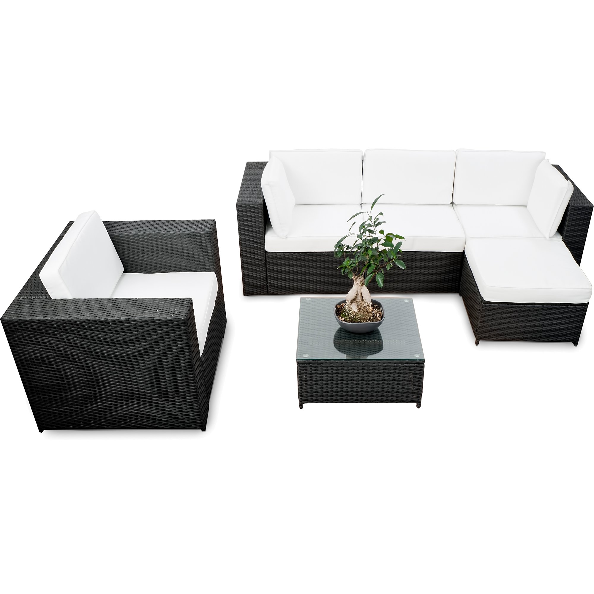 XINRO erweiterbares 18tlg. Lounge Set Polyrattan kaufen - schwarz - Sitzgruppe Garnitur Gartenmöbel Rattan Lounge XXL - inkl. Lounge Sessel + Ecke + Hocker + Tisch + Kissen