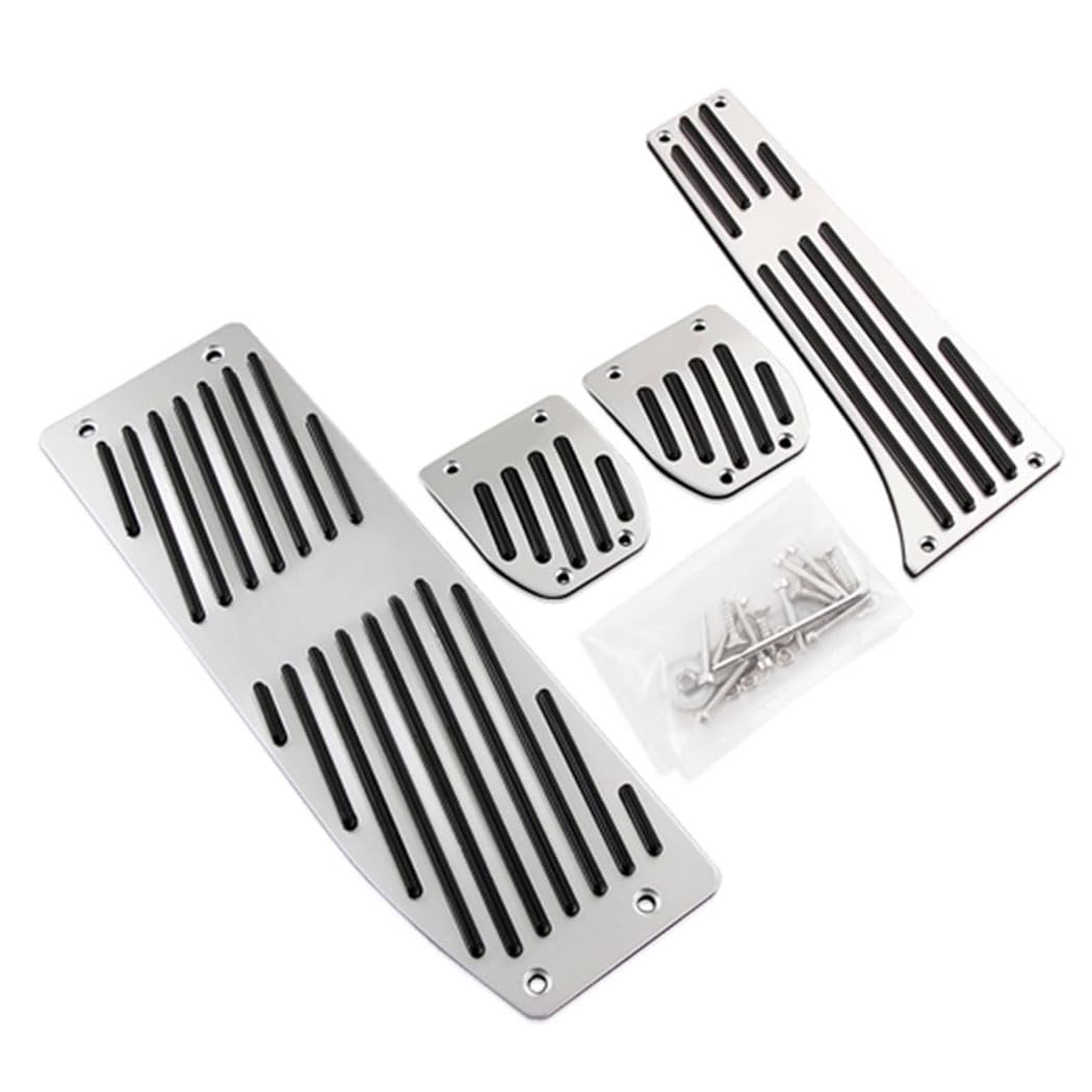 Ashild Auto Pedale für BM-W X1 E30 E36 E39 E46 E87 E90 E91 E92 E93 M3, Edelstahl Bremse Fußpedal Gaspedal Bremspedal Rest Pedal Pedalkappen Dekoration Zubehör,B/Silver 4PCS Manual