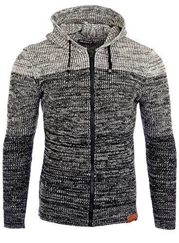 Reslad Strickjacke Herren Colorblock Kapuzen Cardigan Jacke RS-3109 Schwarz S