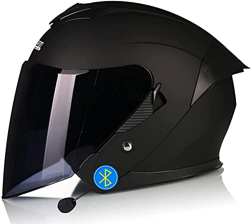 Bluetooth Motorradhelm,DOT/ECE Zertifiziert Retro 3/4 Jethelme Motorradhelm Herren Damen mit HD Doppelvisier,Rollerhelm Jethelm ScooterHelm Biker Chooperhelm (Color : B, Größe : L=59-60cm)