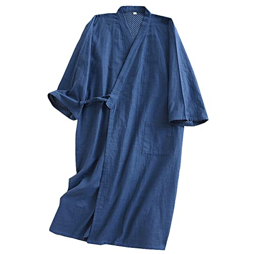 Fancy Pumpkin Japanische Herren Robe Cotton Kimono Pyjamas Nachthemd [Blau, Gr??e L]