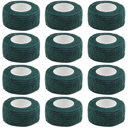 12 Rollen 2,5 cm Selbstklebende Bandage Vet Wrap Kohäsive Bandage Tierbandage Selbstklebende Bandagen für Haustiere und Haustiere Knöchelverstauchungen – Dunkelgrün